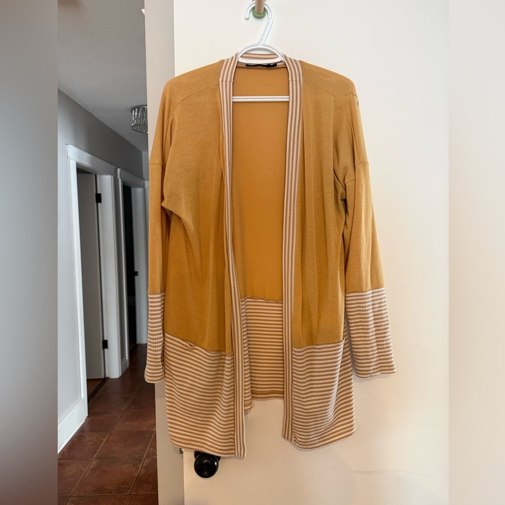 Striped Yellow and White Open Cardigan Sweater